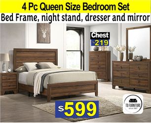 4pc Queen Bedroom Set Bedroom set, Night stand, Dresser, mirror