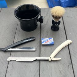Shaving Mug And Brush With Two Shavers 