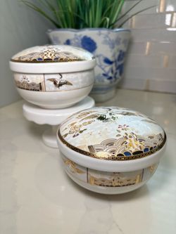 Vintage Haengnam Chinaware New C’est Bien Bone Lidded Trinket Box Bowls Set of 2 Korea