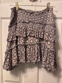Anthropologie Smocked Tiered Ruffle Ikat Print Skirt Size S *Runs big!*