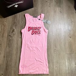 Chrome Hearts Deadly Doll Pink Ribbed Tank Dress