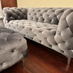 Velvet Couch and Ottoman