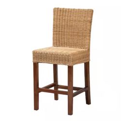 Racquel 39 in. Natural Rattan and Walnut Brown Mahogany Wood Counter Height Bar Stool