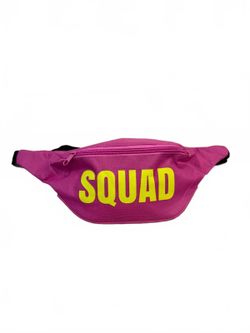 Pink 'SQUAD' Fanny Pack Waist Bag with Yellow Lettering