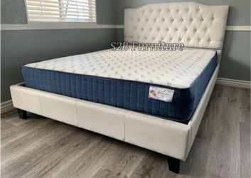 Queen White Crystal Button Bed With Ortho Mattress Included!!