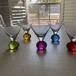 Set of 5 Bubble Glass Base Martini  Glasses