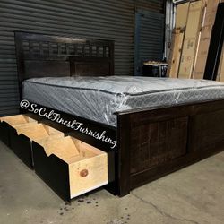 Queen Bed With Drawers And Mattress 