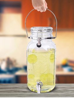 Eleganttime 1 Gallon Glass Drink Dispensers for Parties,2 Pack Beverage Dispenser With Spigot,Laundry Detergent Dispenser Punch Bowls Juice Water Disp