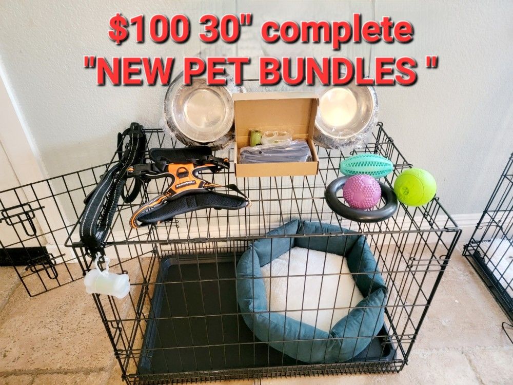 Brand New M'LDog Cage Up To 45lbs $50/ New Pet Bundle With Crate 2 BOWLS 2 TOYS HARNESS LEASH Bed & More $100 2 Door Folding Dog Kennel Jaula