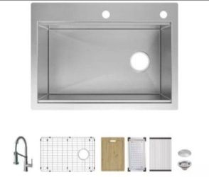 Glacier Bay Professional Zero Radius 30 in Drop-In Single Bowl 16 G Stainless Steel Workstation Kitchen Sink with Spring Neck Faucet
