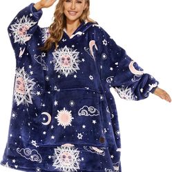 THREE POODLE Wearable Blanket Hoodie, Glow in The Dark Oversized Hoodie Blanket, Sherpa Hooded Blanket Sweatshirt for Adults Women Men Kids, Cozy Gift