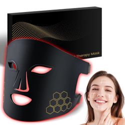 Red Light Therapy for Face, Infrared LED Face Mask Light Therapy 4 Light Waves with 850nm Near Infrared, Portable Rechargeable Red Light Therapy Mask 
