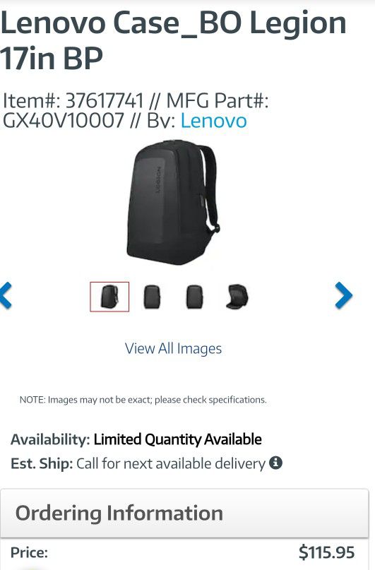 Lenovo Legion - Bolsa para laptop para videojuegos, protección de doble capa, bolsillos de almacenamiento dedicados


