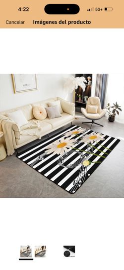 Alfombra blanca Dasiy, con rayas blancas y negras, tapete decorativo para interiores, diseño botánico tropical de jardÃn, para dormitorio, sala de est
