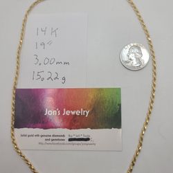 14k Gold 19" Diamond Cut Rope Chain