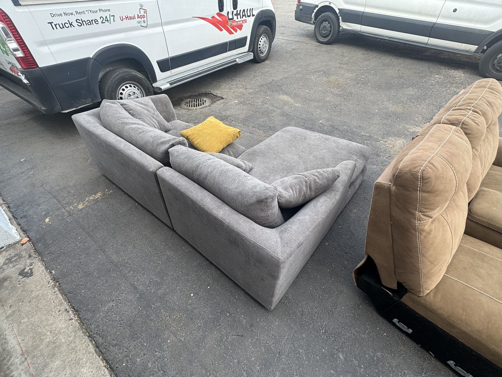 Feathered Down L Shaped Small, Dark Gray Sectional Couch