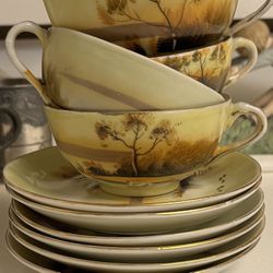 Japanese handpainted saucers and tea cups
