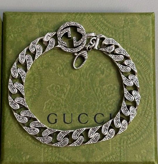 Personalized Interlocking G Chain 925 Silver Bracelet Men's Silver