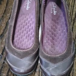 Clarks Brown Mary Jane Slip On Ballerina Flats Loafer Shoes Womens 7 