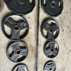 Commercial 45lbs Bar With 230lbs Of Olympic Plates Home Gym Complete Set 