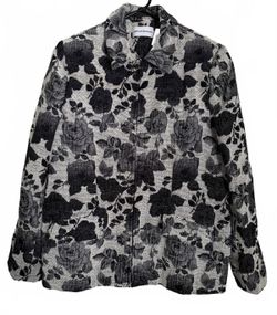 Alfred Dunner Women's Blazer Jacket Size 12 Black White Floral Cottage Coquette