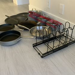 Mixed Lot Of Pots & Pans - Pizza Pans, Sauté Pans, Pan Organizer - Motivated To Sell - Pompano Beach 