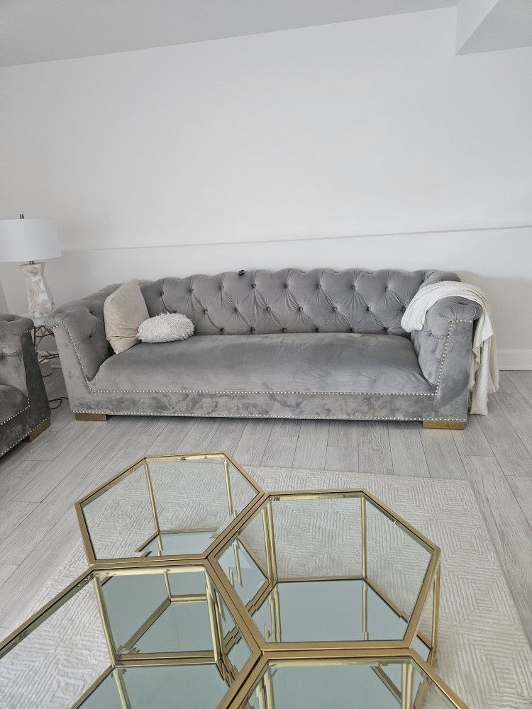 2 Gray Velvet Sofas 