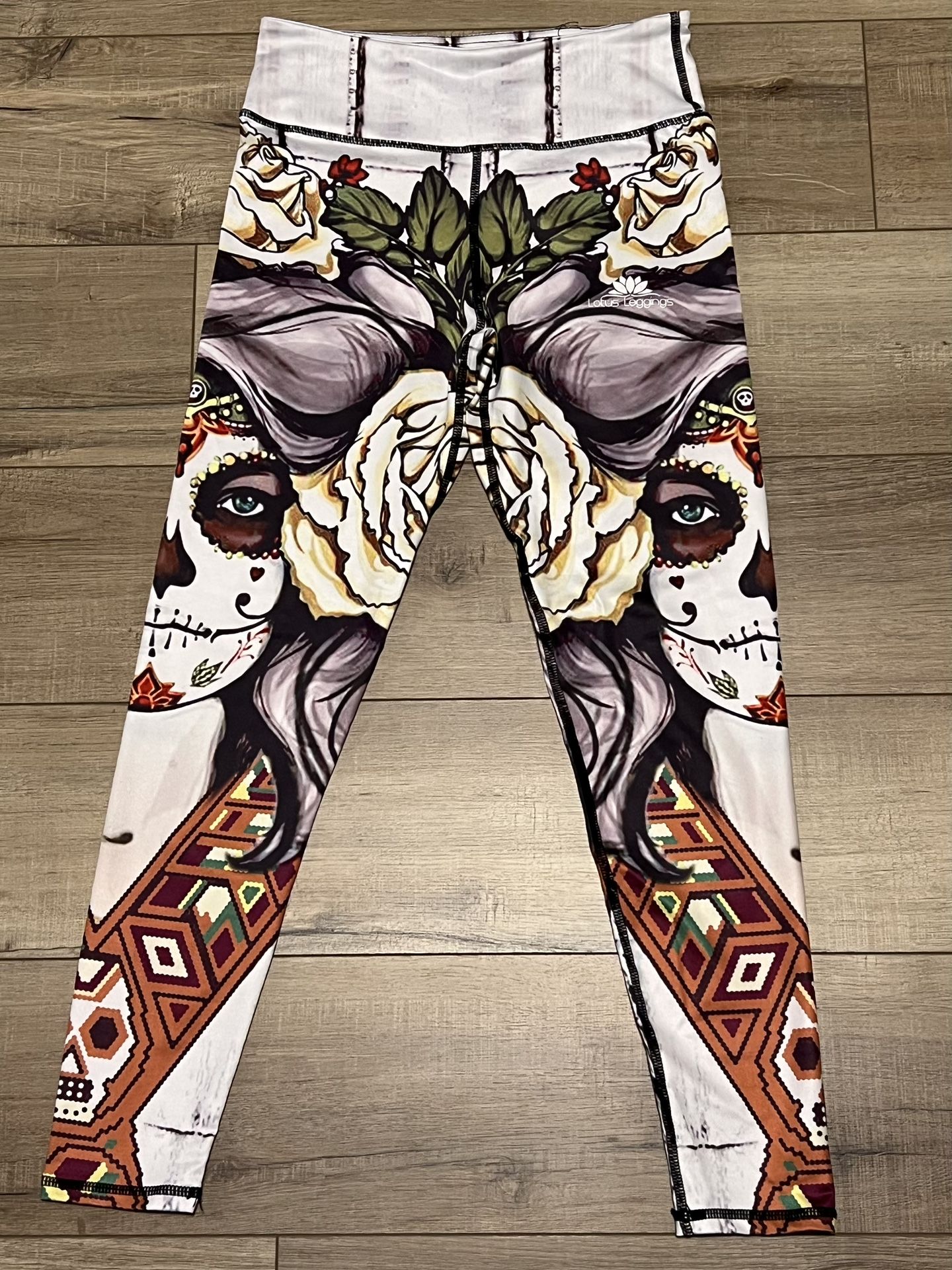 Day Of The Dead Lotus Leggings Women's Stretch Pants Halloween Costume Skull Rose π πΉ