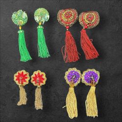 4 Handmade Burlesque Rhinestone Tassel Pasties Costume Dance