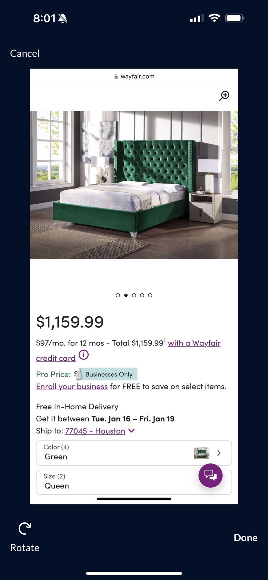 King Tufted Bed Frame NEED GONE