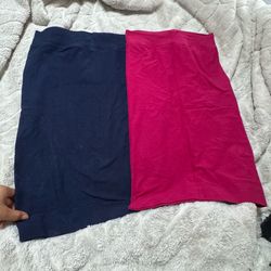 2 Piece Pencil Skirts: Pink & Navy Blue - Stretchy Knit Midi Skirts