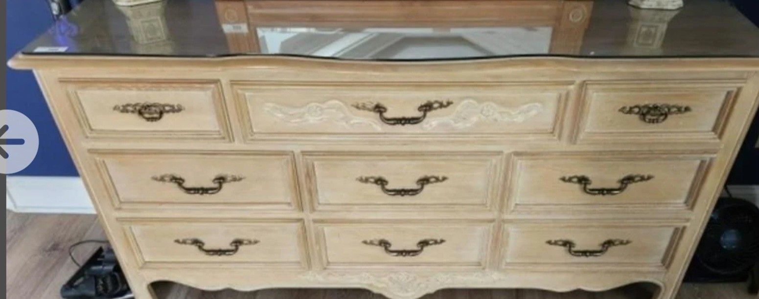BLEACHED OAK DISTRESSED DRESSER 68X19X32
& Night Stands 28X16X28