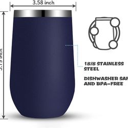 Insulated Wine Tumbler with Ceramic Coating 16 oz, No Metallic Taste, Vacuum Stainless Steel Coffee Tumbler With Leak Proof Lid, Keep Cold 15 Hours,Do