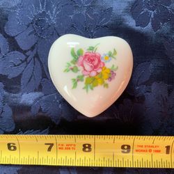 Vintage heart shaped trinket box porcelain marked "genuine bone china"