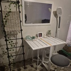 1. Solid Metal  Folding Table 2. Mirror 3. LED Lamp, 4. Chair 5. Conor  Shelf.  6.  With small deeco's included .(1 of 6) Set. 
