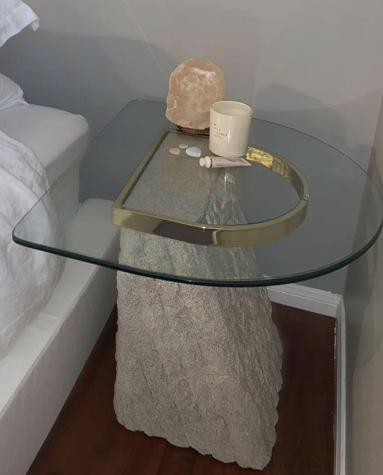 Postmodern Stone And Glass Side Table / Nightstand- MOVING PICKUP TODAY PRICED TO SELL 