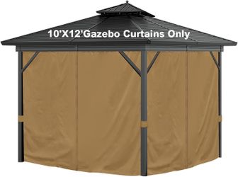 Gazebo Outdoor 10'x12'  Privacy Curtains, Waterproof 4-Panels, Zipper, Khaki