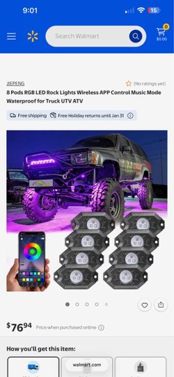 8 Pods RGB LED Rock Lights Wireless APP Control Music Mode Waterproof for Truck UTV ATV