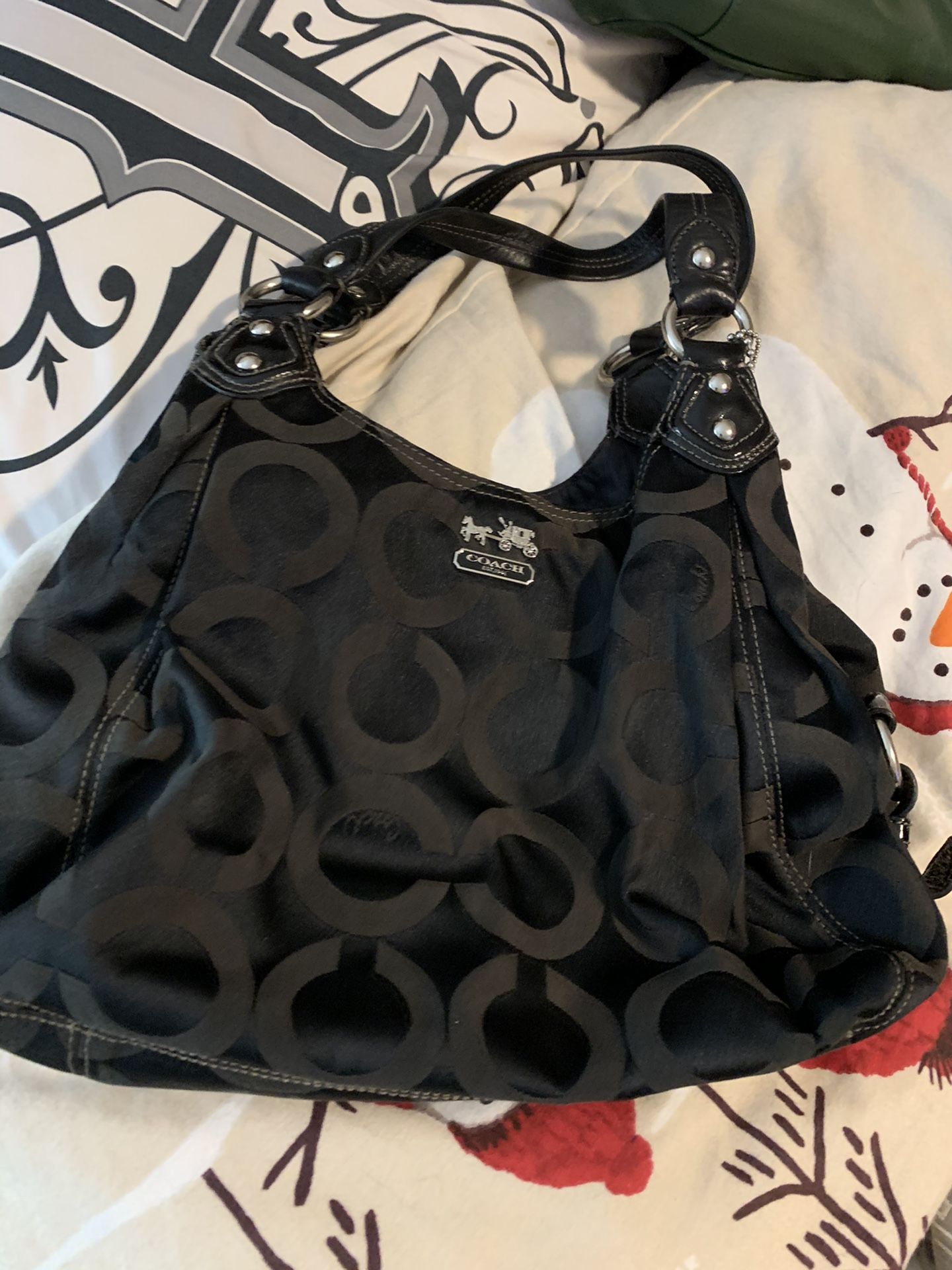 Black Real Coach Large Hobo Bag With Leather Handles