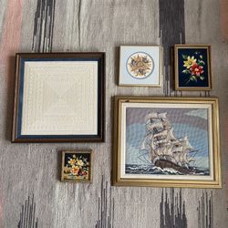 mcm mindcentury vintage needlepoint cross stitch framed art