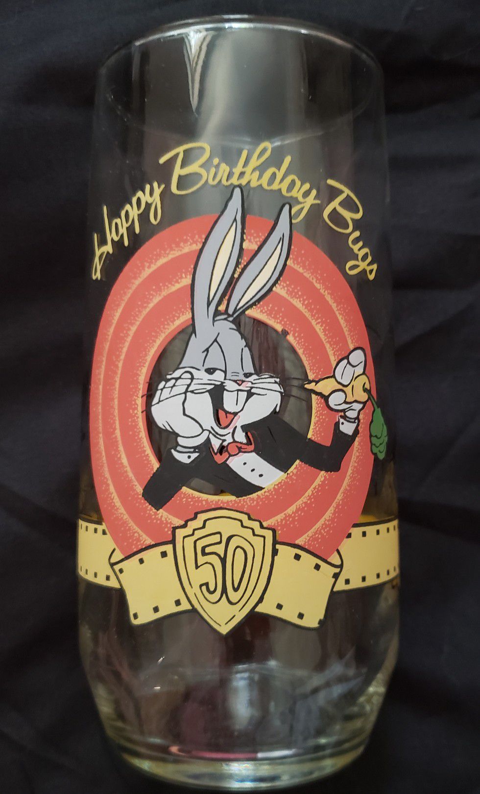 Bugs Bunny collectible 50th birthday glass. Looney Tunes