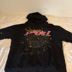 Sp5der Pink Nevermind the Spider Hoodie Black size M