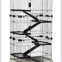PawHut Black 6-Level Small Animal Cage with Wheels, Removable Tray, Platform and Ramp 
