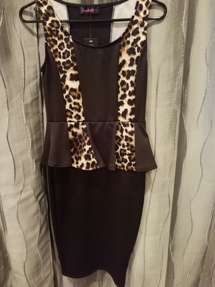 Black & Cheetah Peplum Dress Size Small ~New~