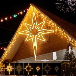 Large 43.3'' x 32.68'' Star of Bethlehem with Controller, 220 LEDs Bright Waterproof Warm White LED Bethlehem Light, Plug in Motif Christmas Light Out