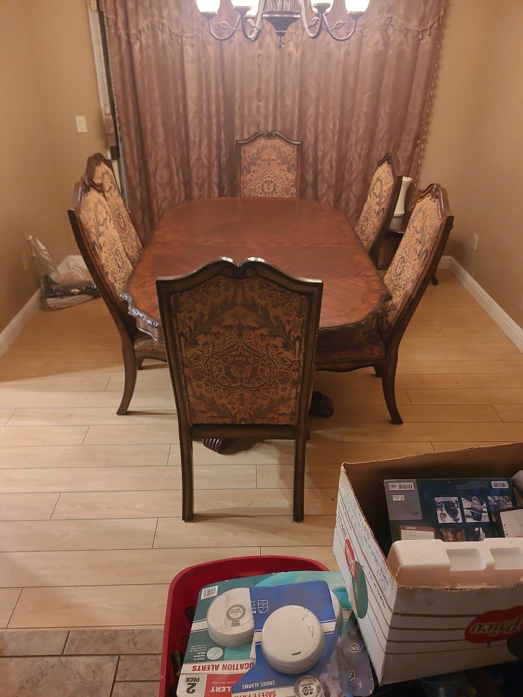 DUAL pedestal dining Room Table With 6 Chairs 