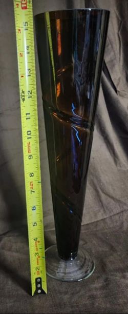 Vintage Mid Century Modern Tall Brown Swirline Glass 16 Bud Vase