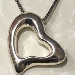 925 Sterling Silver Open Heart Slide Pendant,18” Chain