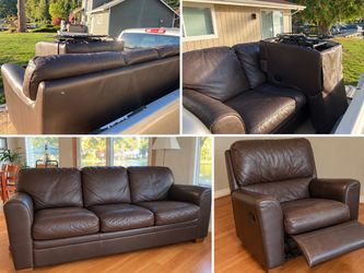Natuzzi 3-Seater Leather Sofa + Matching Rocker Recliner $400