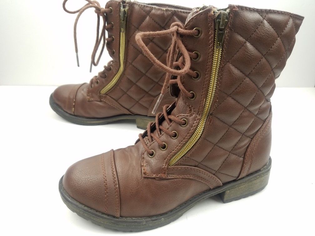 Steve Madden Youth Girls Childrens Kids Quilted Brown Combat Boots Size 3